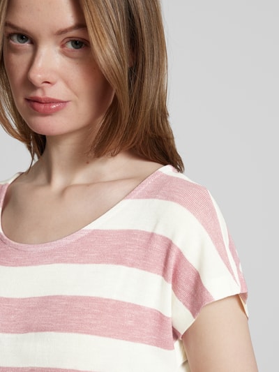 Vero Moda Relaxed Fit T-Shirt aus Viskose-Mix Modell 'WIDE STRIPE' Rosa 3