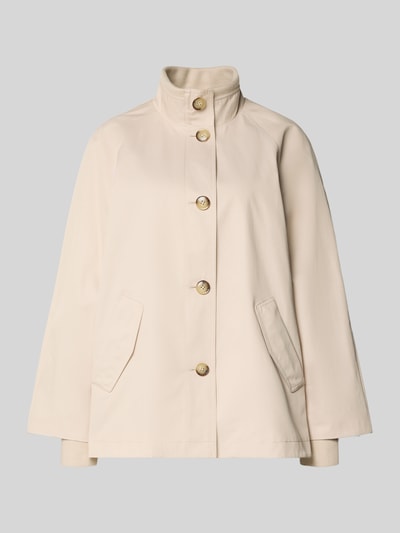 Produktfoto, Relaxed Fit Jacke mit Stehkragen von comma, jasnobeżowa, bawełniany miks, kieszenie, elastyczne mankiety, długość 70 cm