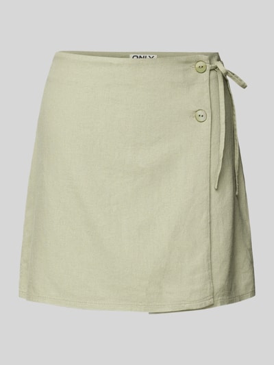 Only Ausgestellter Wickelrock Viskose-Leinen-Mix Modell 'CARO' Oliv 2