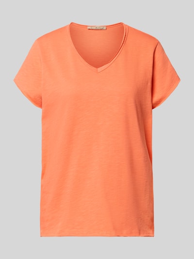 Produktfoto, T-Shirt mit Rollsaum und V-Ausschnitt von Smith and Soul in Orange, Regular-Fit aus reiner Baumwolle, Damen T-Shirt, glatte Textur