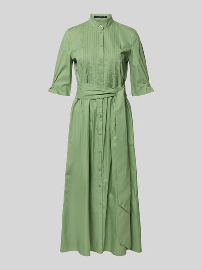 Produktfoto, Midikleid mit Stehkragen und Bindegürtel von Luisa Cerano in Hellgrün, reine Baumwolle, A-Linie, glatte Oberfläche, Knopfleiste