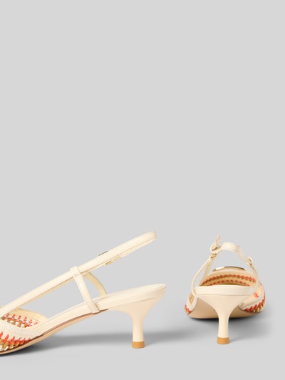 Productfoto, Pumps aus Leder mit Pfennigabsatz van Marc Cain Bags & Shoes, echt leer, naaldhak, punt van de schoen, riempje met doornsluiting, hakhoogte maat 40: 6 cm, beige met oranje accenten, glad oppervlak