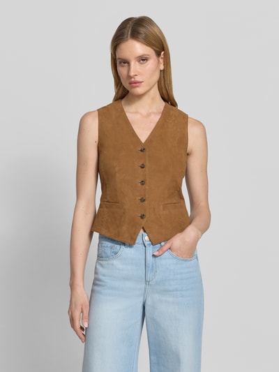 Weekend Max Mara Regular Fit Lederweste mit Ziernähten Modell 'VETUSTA' Dunkelbraun 4