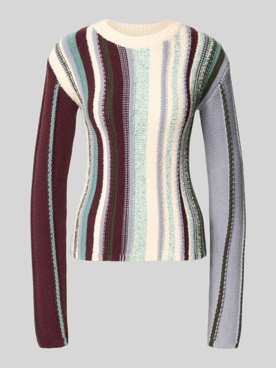 Produktfoto, Regular fit pullover aus viscosemix von Jake*s Collection, gestreept in bordeaux, crème, groen en blauw, dames pullover