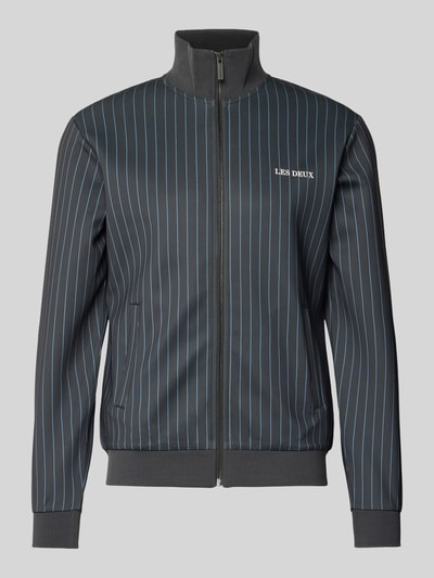 Les Deux Trainingsjacke mit Streifenmuster Modell 'Ballier' Dunkelgrau 1