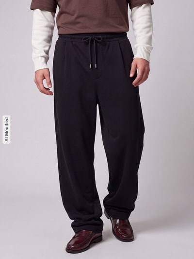 HUGO Spodnie dresowe o kroju relaxed fit z czystej bawełny model 'Devropant' Czarny 4