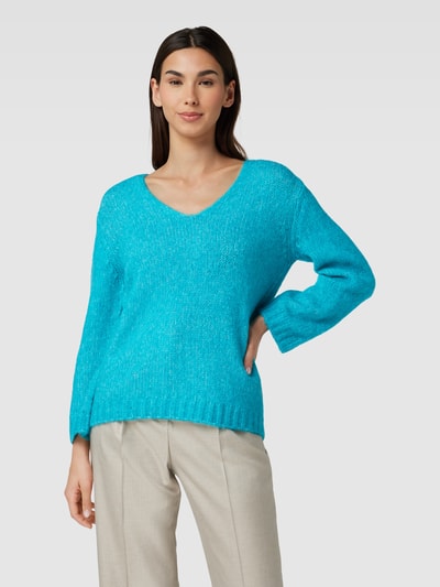 Kaffe Gebreide pullover met V-hals, model 'Alioma' Turquoise gemêleerd - 4