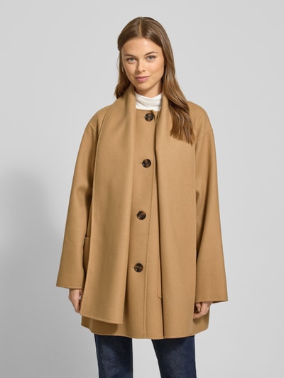 Barbour Relaxed lange wollen jas met geïntegreerde sjaal, model 'CLEMENTINE' Camel - 4