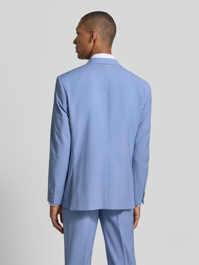 Männermodel trägt Sakko mit Pattentaschen und Reverskragen von HECHTER PARIS in Hellblau, Material-Mix mit Schafwolle-Anteil, Regular-Fit, Knopfverschluss, Brustleistentasche, Label-Detail, Rückenlänge 74 cm, Schulterbreite 41 cm, Ärmellänge 63 cm, Ganzkörperansicht Rückansicht.