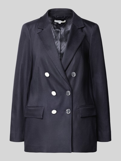 Produktfoto, Regular Fit Blazer mit Pattentaschen von comma, dunkelblauer Lyocell-Mix mit Viskose, Zweireiher, Reverskragen, strukturierte Oberfläche