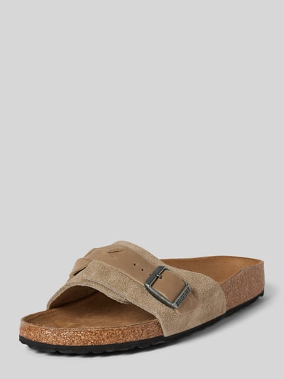 Birkenstock Pantoletten aus Leder mit Dornschließe Modell 'Pula' Taupe 1