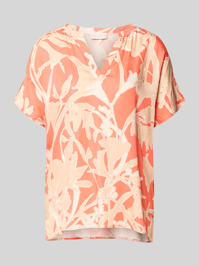 Produktfoto, Blusenshirt aus Viskose im Allover-Look von Milano Italy in Korall- und Cremetönen, V-Ausschnitt, Regular Fit, florales Muster, glatte Textur
