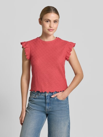 Jake*s Casual Strickshirt mit Rundhalsausschnitt und Wellensaum Koralle 4