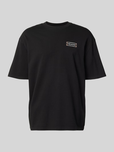 Productfoto, zwart Oversized T-Shirt met geribde ronde halslijn, logo-print voorzijde, rugprint, model 'Viborg' van Pegador, katoen, oversized fit