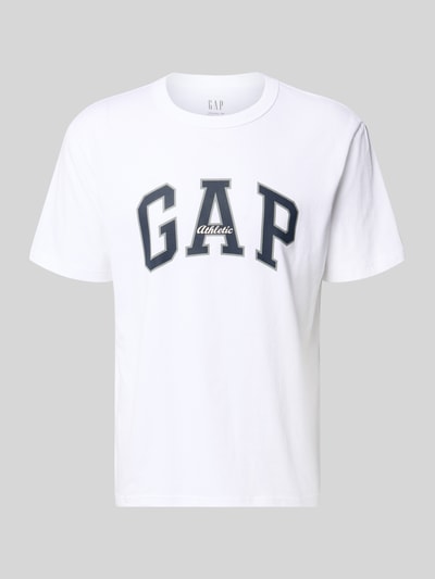 Produktfoto, T-Shirt mit Logo und Rundhalsausschnitt von GAP in Weiß, Herren T-Shirt aus Reine Baumwolle, Regular-Fit, Rückenlänge 66 cm bei Größe M