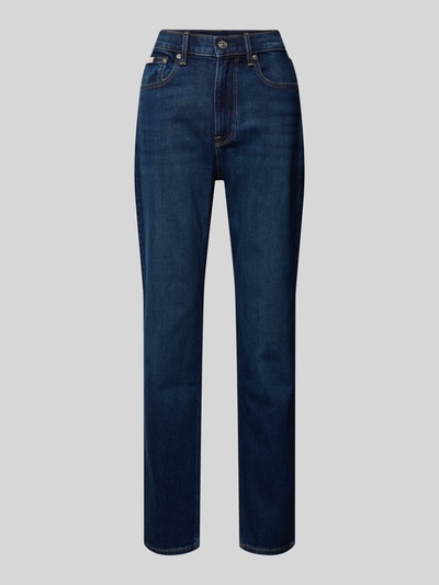 Produktfoto, Straight Fit Jeans mit Logo-Patch Modell 'New Moon' von Calvin Klein Jeans, granatowy odcień, bawełniany elastyczny materiał, 5 kieszeni.
