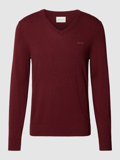 Gant Gebreide pullover van lamswolmix met V-hals Bordeaux - 2