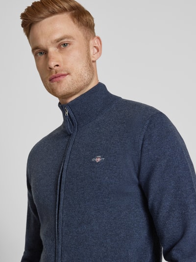 Gant Gebreid jack met ritssluiting Marineblauw gemêleerd - 3