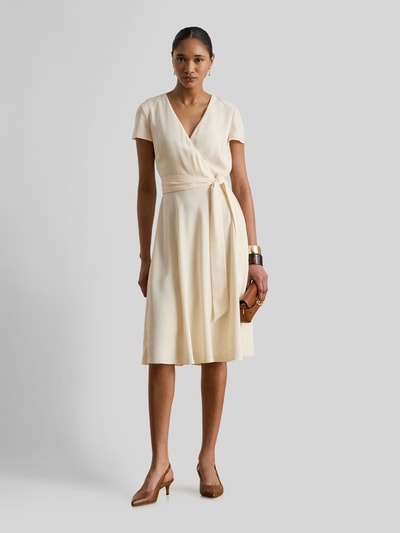 Lauren Ralph Lauren Knielanges Kleid in Wickeloptik Ecru 1