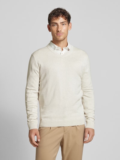 Tom Tailor Regular fit gebreide pullover met V-hals Offwhite - 4