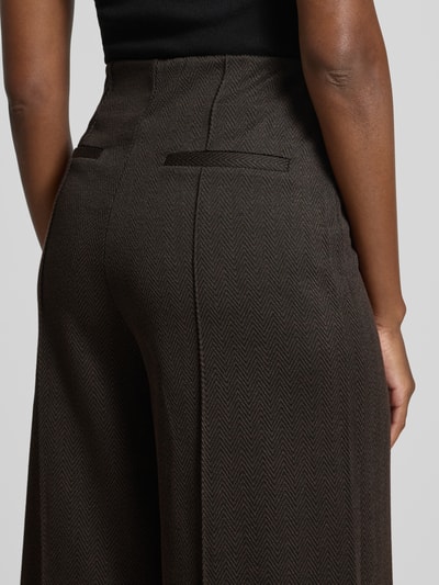 ICHI Wide leg stoffen broek met vaste persplooien, model 'KATE' Donkerbruin - 3