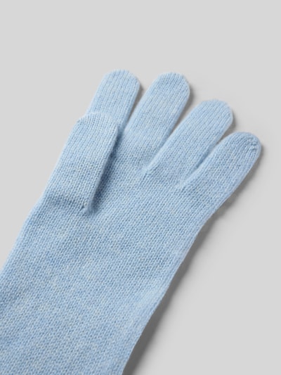 Produktfoto, hellblaue Handschuhe aus reinem Kaschmir von FRAAS mit gerippten Abschlüssen und Label-Detail auf neutralem Hintergrund.