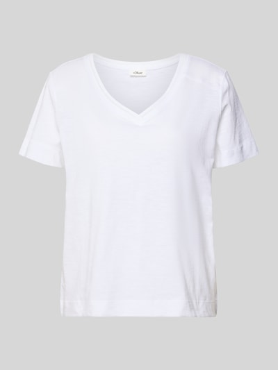 Produktfoto, Relaxed Fit T-Shirt aus reiner Baumwolle von s.Oliver RED LABEL in Weiß, Melange-Optik, Jersey, V-Ausschnitt, Kurzarm