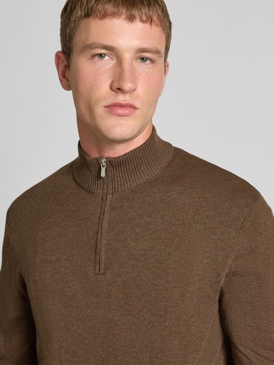 Only & Sons Regular Fit Troyer aus Baumwoll-Viskose-Mix Modell 'LOUI' Dunkelbraun Melange 3