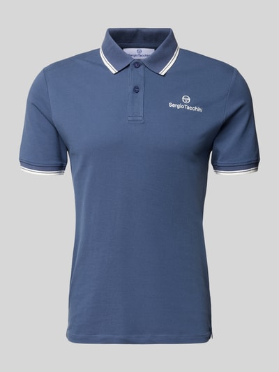 Produktfoto, Slim Fit Poloshirt mit Logo-Stitching Modell 'Reed' von SERGIO TACCHINI, Baumwoll-Mix, kurzärmeliges Design, Polokragen, Blau