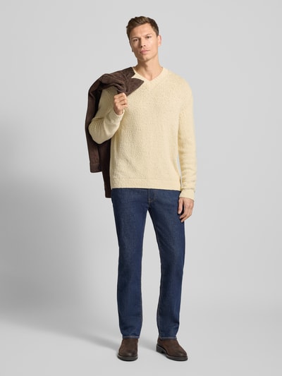 SELECTED HOMME Sweter z dzianiny o kroju regular fit z czystej bawełny ekologicznej model ‘ANGUS’ Złamany biały 1