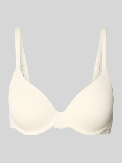 Produktfoto, biustonosz z mieszanki bawełny w kolorze ecru z obszyciem koronką, Model 'Unique' od SCHIESSER, regulowane ramiączka