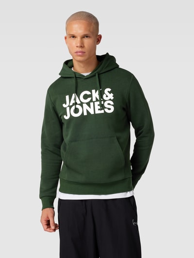 Jack & Jones Bluza z kapturem i detalem z logo model ‘ECORP’ Ciemnozielony 4