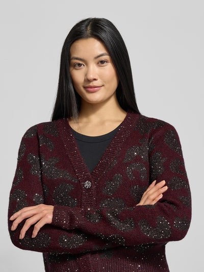 VERO MODA Relaxed Fit Strickjacke mit Woll-Anteil Modell 'ZUZU' Bordeaux 3