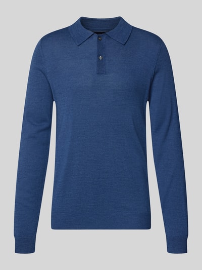 Productfoto, Regular Fit Poloshirt aus Woll-Mix van Christian Berg Men in effen blauw met Polokraag en ribboorden, wolmix, Heren gebreide pullover, Ruglengte bij maat M 69 cm, Mouwlengte bij maat M 68 cm