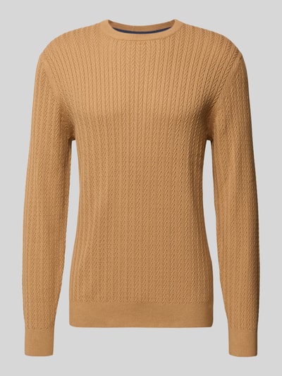 Christian Berg Men Strickpullover mit gerippten Abschlüssen Cognac 2