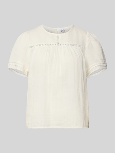 Productfoto, Relaxed Fit Bluse uit puur katoen model 'SIKKA' van Pieces, effen, tuniekkraag, korte mouw, mousseline, met plooien, ronde hals, 1-knoopsluiting