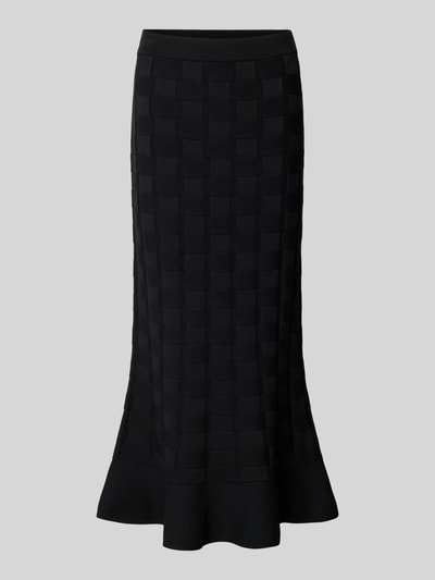 Produktfoto, Enganliegender Midi-Rock aus Viskose-Mix Modell 'Foppy' von BOSS in Schwarz, einfarbig, Flechtoptik, elastischer Bund, Frill-Saum, Strickmaterial