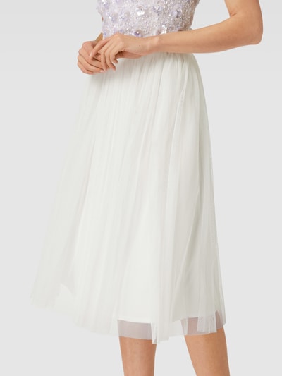 LACE & BEADS Knielange rok met plissévouwen Offwhite - 3