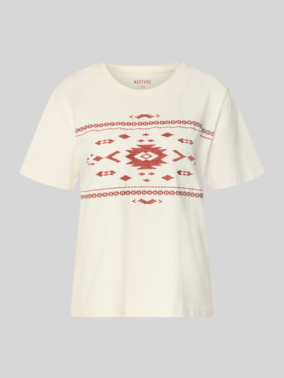 Produktfoto, Regular Fit T-shirt met all-over stitching model 'FLORIS' van Mustang, puur katoen, ronde hals, ruglengte maat S 60 cm