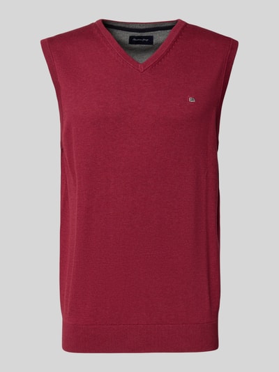 Christian Berg Men Pullunder mit Label-Stitching Dunkelrot Melange 2