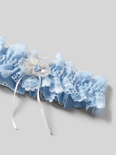 Produktfoto, Strumpfband aus Spitze von LASCANA in Blau mit Kontrastfarbener Tüll-Schleife und Rose in Perlenform, Must-have für Braut