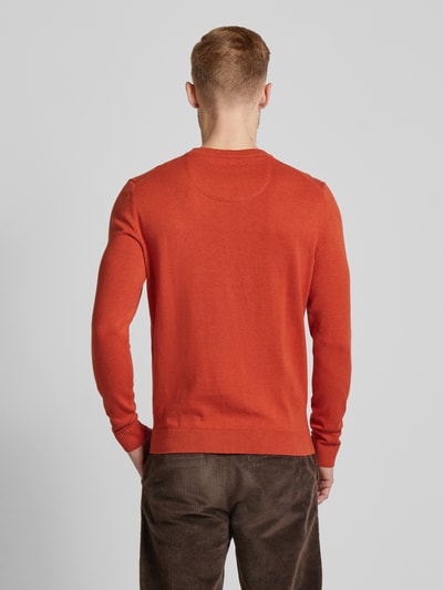 Tom Tailor Gebreide pullover met labelstitching, model 'BASIC' Donkeroranje - 5