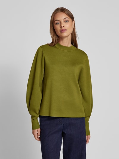 Jake*s Collection Gebreide pullover van viscosemix met ballonmouwen Groen - 4