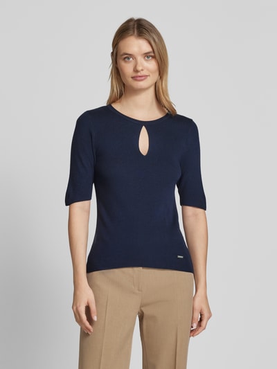 More & More Gebreid shirt van viscosemix met cut-out Marineblauw - 4