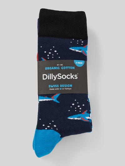 DillySocks Socken mit Motiv-Stitching Modell 'Water World' im 3er-Pack Marine 3