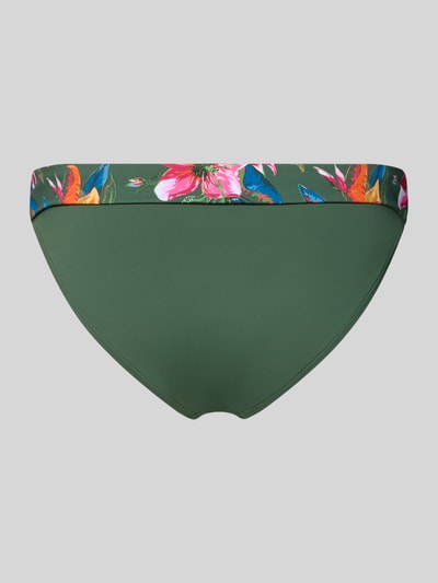 Produktfoto, Slim Fit Bikini-Hose mit Logo-Detail Modell 'Malia' von LASCANA, Damen Bikini-Hose im Elastischer-Material-Mix, grün mit floralem Bund