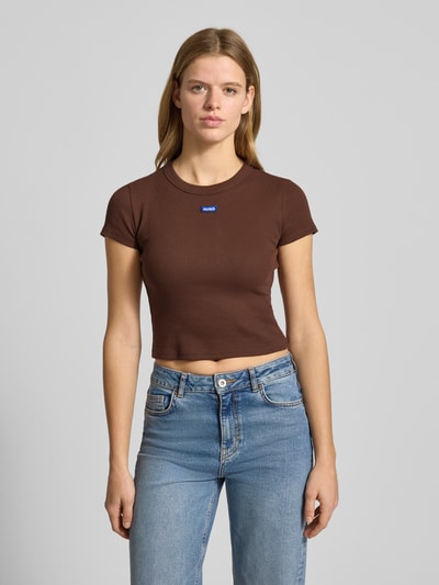HUGO Blue Slim fit T-shirt van katoenmix model 'BABY TEE_B' Hazelnoot - 4