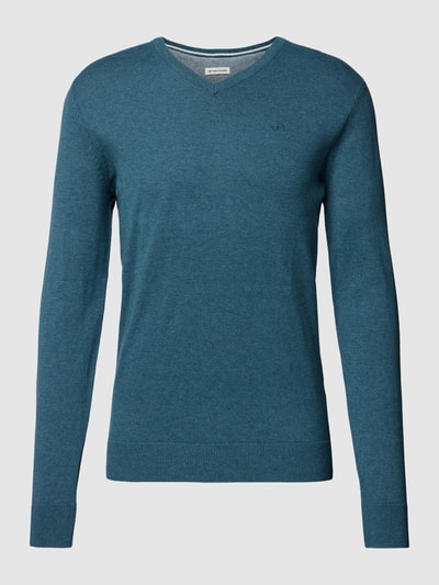 Tom Tailor Gebreide pullover met labelstitching, model 'BASIC' Petrol - 2