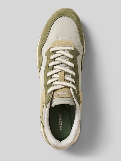 Produktfoto, Sneaker aus Leder-Mix Modell 'City' von HOFF in Beige und Olivgrün, Schnürverschluss, Logo-Detail, profilierte Sohle, abgerundete Passform, Absatzhöhe 4 cm, Schafthöhe 7 cm, Schaftweite 7 cm