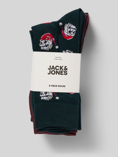 Jack & Jones Socken mit Label-Detail Modell 'XMAS SKULL' im 5er-Pack Dunkelgruen 3